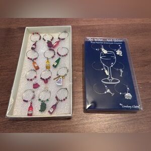 Wine Charms. Boston Warehouse set of 12 plastic. Lindsay Claire set of 6 pewter.